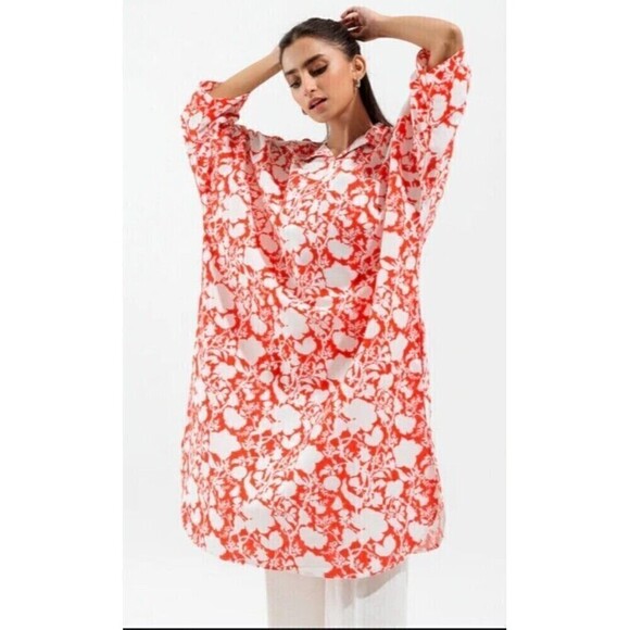 BEECHTREE SHIRT Multiprint Red White Oversized Size 12 Elbow Sleeve New with tag - Picture 4 of 9